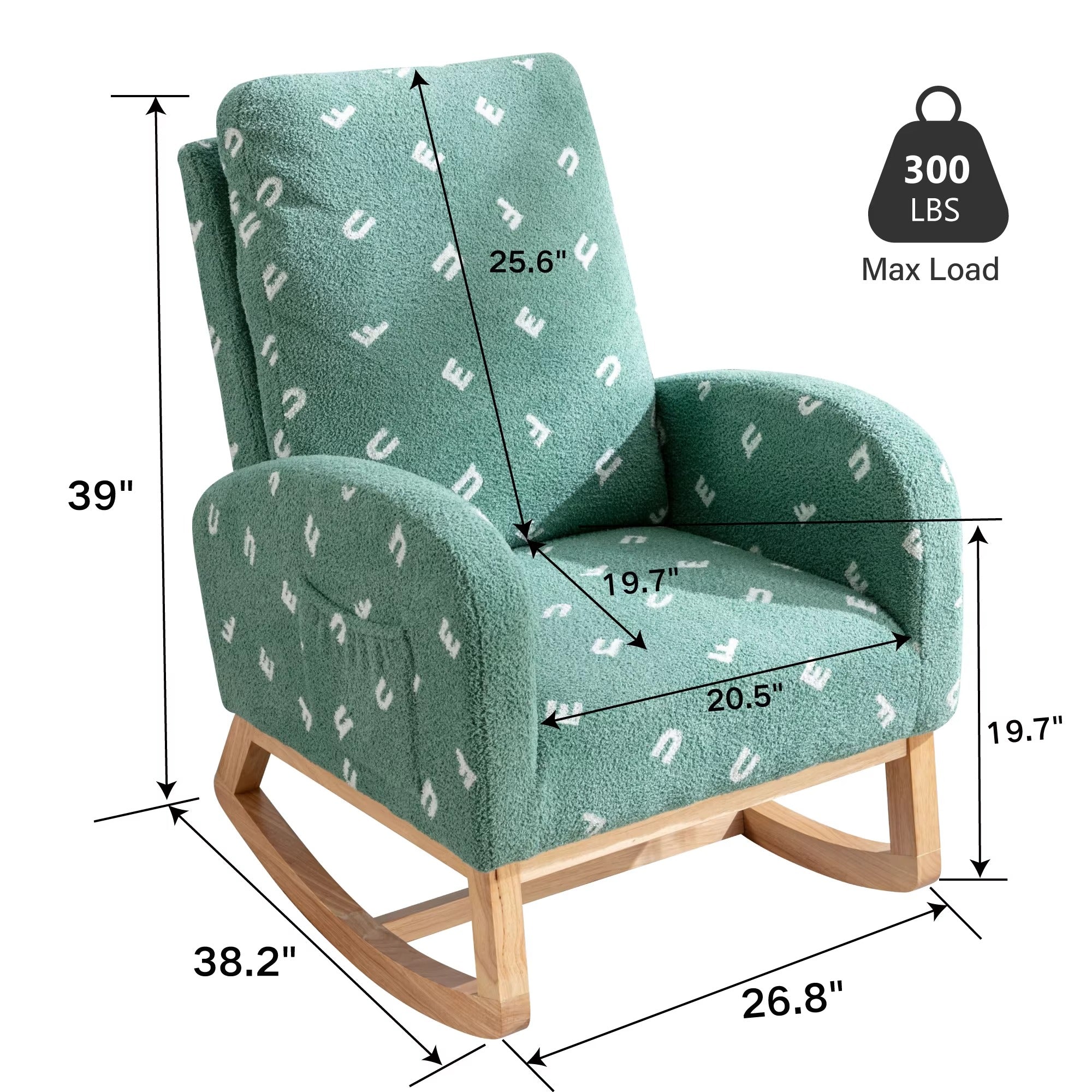 M Lovely Wooden Rocker Chair – Durable Wing-Back Recliner with Side Pocket for Cozy Nursery & Living Space