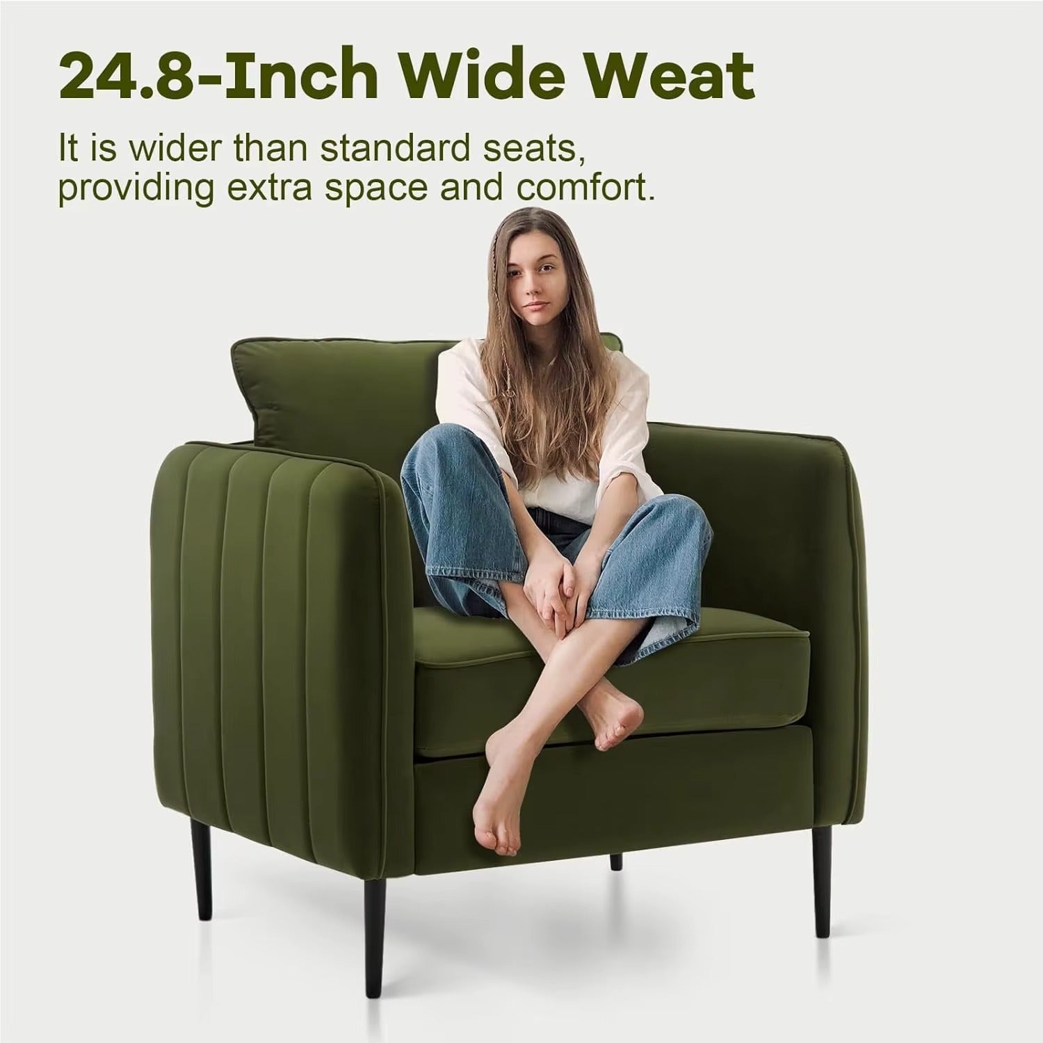 Velvet Accent Armchair 24.8” Wide – Modern Comfy Lounge Chair