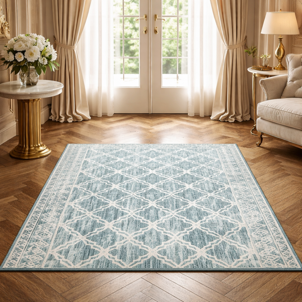 Lightweight Geometric Print Folding Area Rug – Anti-Slip & Antibacterial Carpet for Living Room Comfort