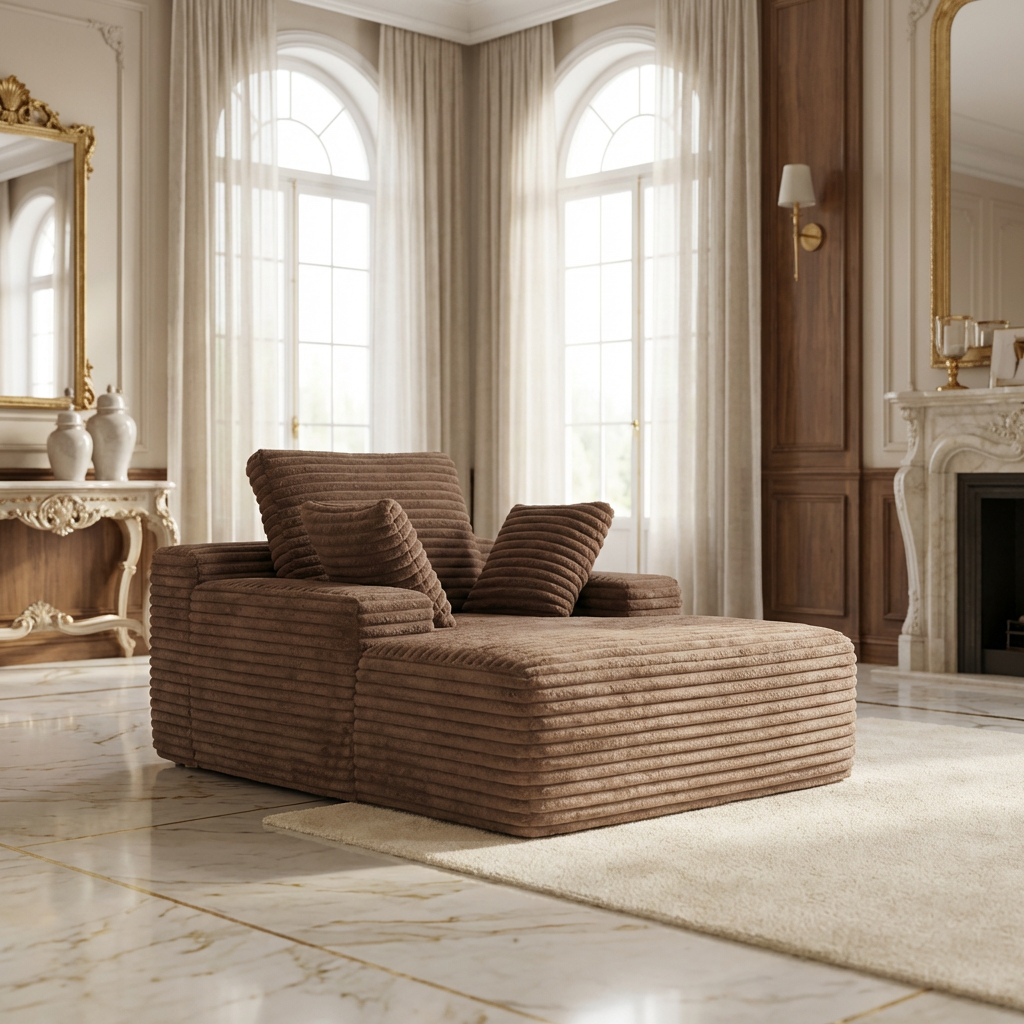 Oversized Brown Corduroy Chaise Lounge - Cloud Soft Cuddle Chair 67