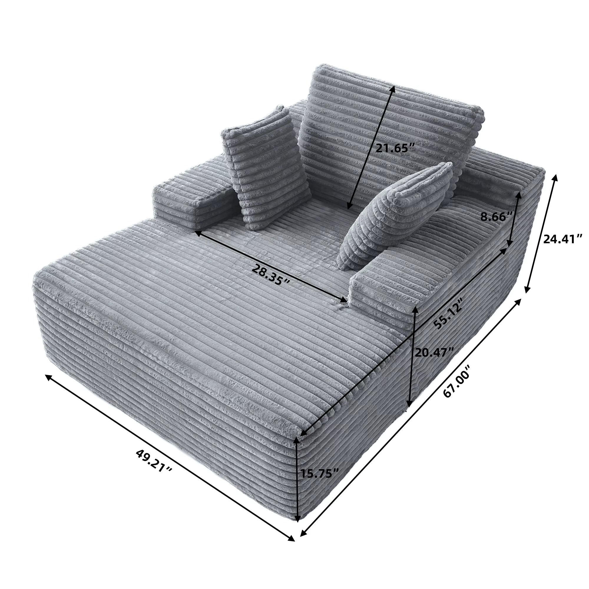 Oversized Brown Corduroy Chaise Lounge - Cloud Soft Cuddle Chair 67