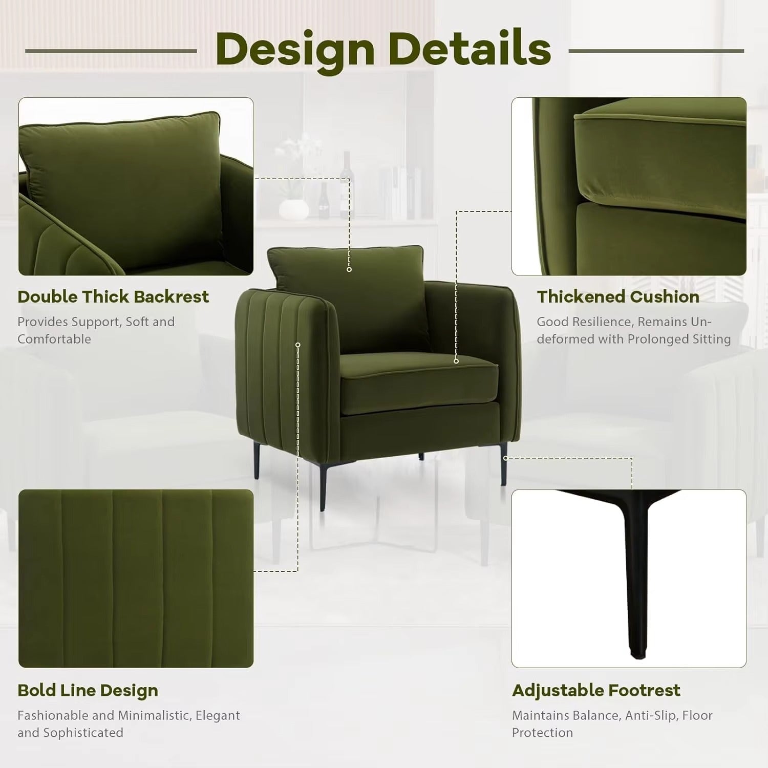 Velvet Accent Armchair 24.8” Wide – Modern Comfy Lounge Chair